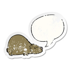 cartoon bear and speech bubble distressed sticker