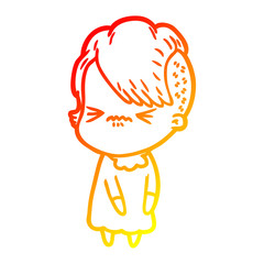 warm gradient line drawing cartoon annoyed hipster girl