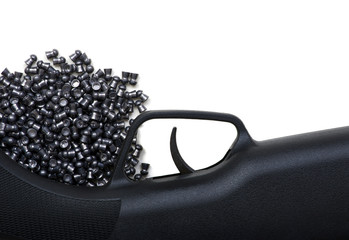 Black air rifle gun on a white
