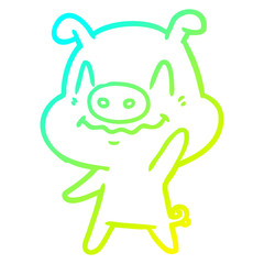 cold gradient line drawing nervous cartoon pig waving