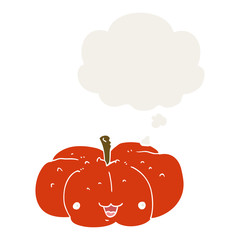 cartoon pumpkin and thought bubble in retro style