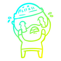 cold gradient line drawing cartoon bearded man crying