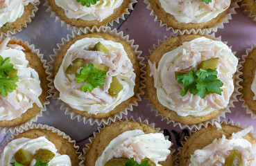 Cupcakes. Ham. Persil. Cream. Pickle. Baked