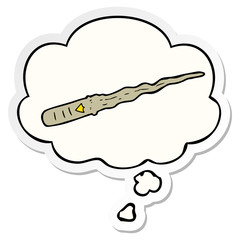 cartoon magic wand and thought bubble as a printed sticker