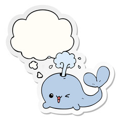 cartoon whale and thought bubble as a printed sticker