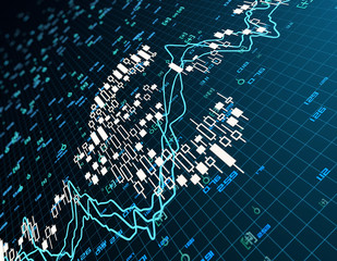 Financial stock market infographics, symbols made up of currencies,euro