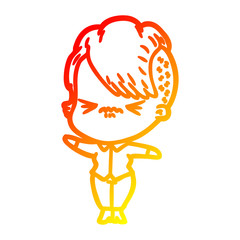 warm gradient line drawing cartoon annoyed hipster girl