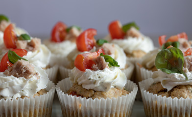 Cupcakes. Tuna. Fish. Tomato. Slice. Baked
