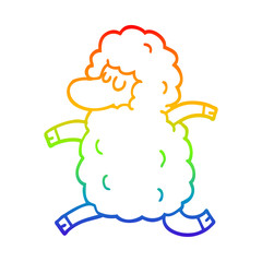 rainbow gradient line drawing cartoon sheep running