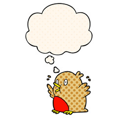 cartoon excited robin and thought bubble in comic book style