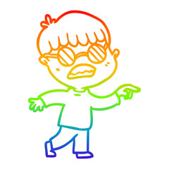 rainbow gradient line drawing cartoon boy wearing spectacles