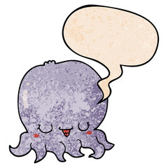 cartoon jellyfish and speech bubble in retro texture style