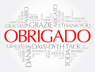 Obrigado (Thank You in Portuguese) Word Cloud in different languages