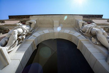 arch of constantine palaca Davia in center city of Bologna Italy