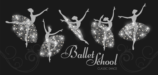 Ballerina Silhouettes Set. Dancing Girls. Classic Dance. © feaspb