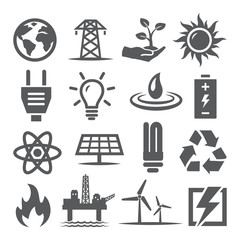 Energy icons set on white background