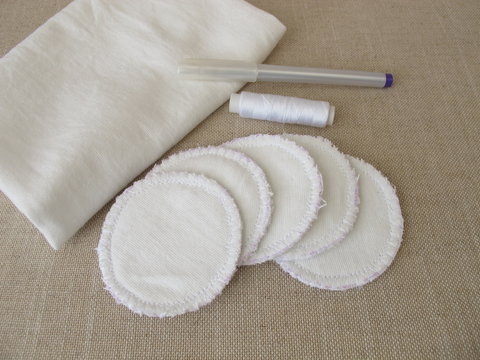 Self-made, self sewn, reusable, washable cotton pads - makeup removal pads for facial cleansing