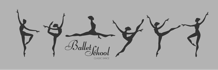 Ballerina Silhouettes Set. Dancing Girls. Classic Dance.
