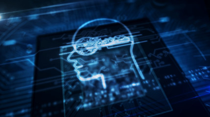 CPU on board with cyber privacy symbol hologram