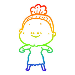 rainbow gradient line drawing cartoon happy old woman
