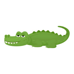 Crocodile vector cartoon crocodilian character of green alligator playing in kids playroom illustration animalistic childish funny predator isolated on white background