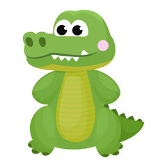Crocodile vector cartoon crocodilian character of green alligator playing in kids playroom illustration animalistic childish funny predator isolated on white background