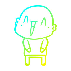cold gradient line drawing happy cartoon bald man