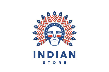 Icon of American man with Indian chief feathers on the head