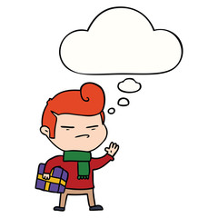 cartoon cool guy with fashion hair cut and thought bubble