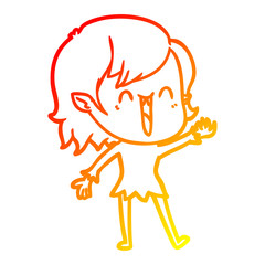 warm gradient line drawing cute cartoon happy vampire girl