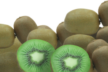 Ripe whole kiwi fruit and half kiwi fruit isolated on white background