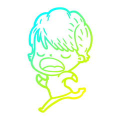 cold gradient line drawing cartoon woman talking