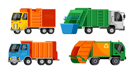 Garbage truck vector trash vehicle transportation illustration recycling waste clean service van car industry cleaning rubbish truck recycle container isolated on white background