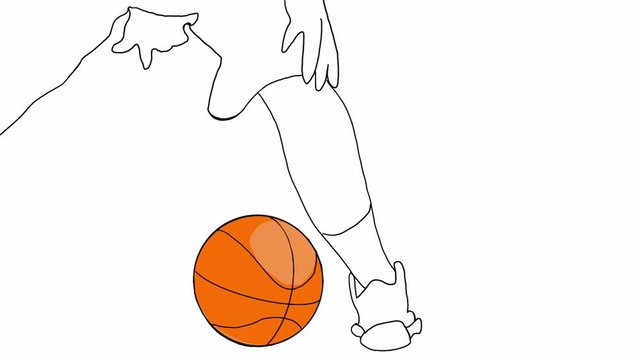 Hand drawn 2d animation of basketball player working with a ball.