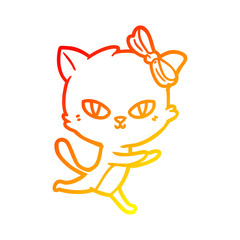 warm gradient line drawing cute cartoon cat running