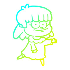 cold gradient line drawing cartoon smiling woman