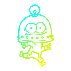 cold gradient line drawing happy carton robot with light bulb