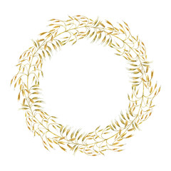 Hand drawn watercolor vector wreath of Oat straw .