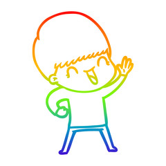 rainbow gradient line drawing happy cartoon boy