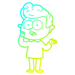 cold gradient line drawing cartoon staring man