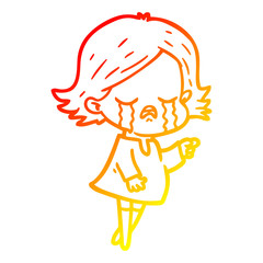 warm gradient line drawing cartoon girl crying