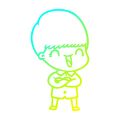 cold gradient line drawing happy cartoon boy