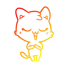 warm gradient line drawing happy cartoon cat