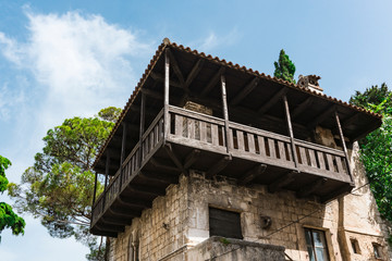 detail of Romanesque House in historical town Porec, Croatia