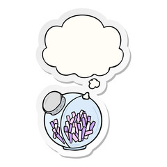 cartoon candy in jar and thought bubble as a printed sticker