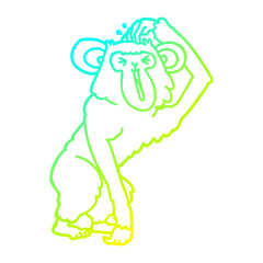 cold gradient line drawing cartoon chimp scratching head