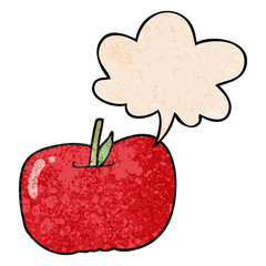 cartoon apple and speech bubble in retro texture style