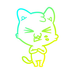 cold gradient line drawing cartoon cat hissing