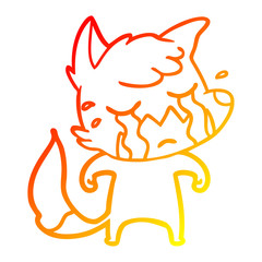 warm gradient line drawing crying fox cartoon