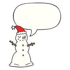 cartoon christmas snowman and speech bubble